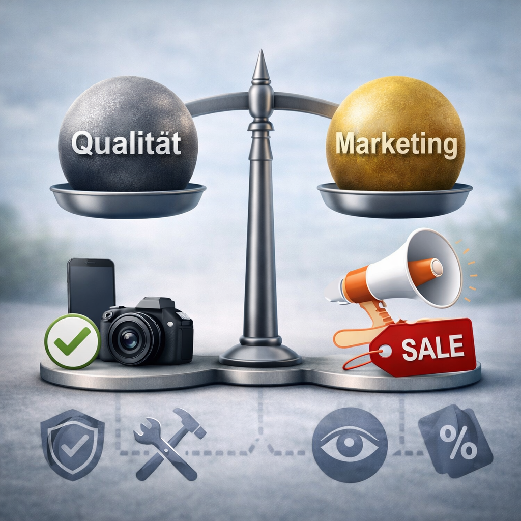 Qualität vs. Marketing beim Technikkauf – Waage zeigt echten Produktwert im Vergleich zu Werbeversprechen