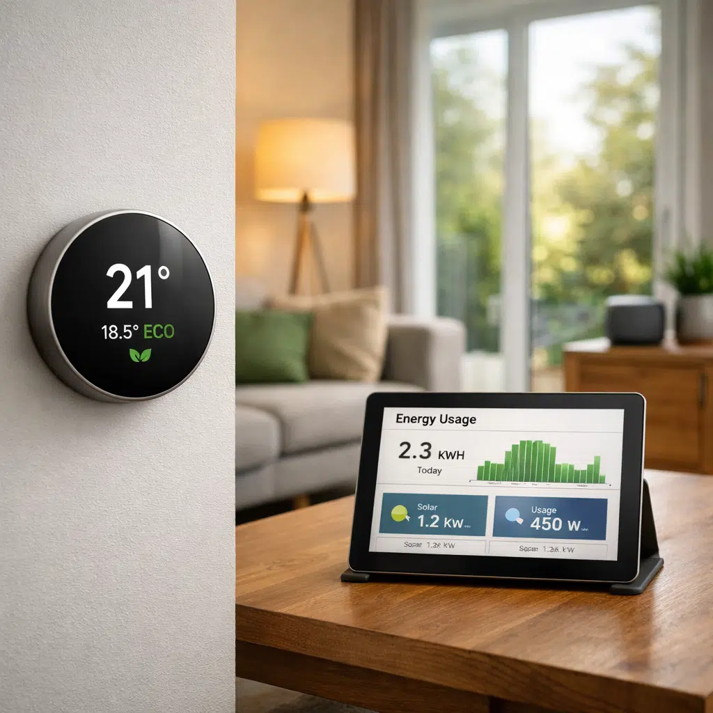 Nachhaltigkeit und Energieeffizienz im Smart Home mit smarter Heizungssteuerung und Energieüberwachung in einem modernen Haushalt