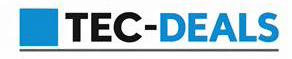 TEC-DEALS Logo: Blau-schwarze Schrift TEC-DEALS mit blauem quadratischem Akzent links