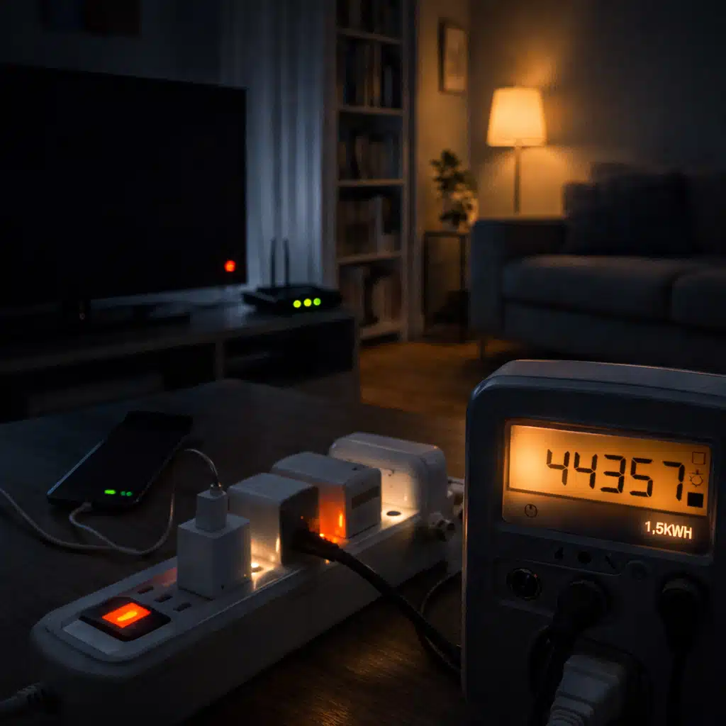 standby geraete im wohnzimmer nachts stromverbrauch durch fernseher router und ladegeraete